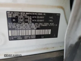 2022 Toyota RAV4 XLE with VIN 2T3W1RFV3NC192260, listed as a Copart auction lot 55153925 with 42,401 mi miles and Salvage title. Bid and sale history available at DreamBid. Image 13.