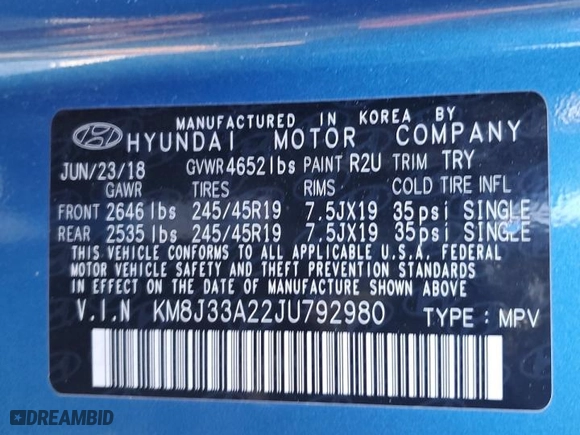2018 Hyundai Tucson Value with VIN KM8J33A22JU792980, listed as a Copart auction lot 88934665 with 98,114 mi miles and Salvage Title. Bid and sale history available at carsss.com. Image 13.