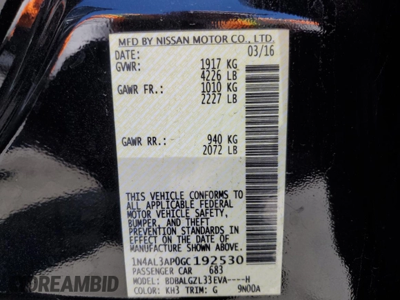 2016 Nissan Altima S z VIN 1N4AL3AP0GC192530, wystawiony jako Copart lot #56346655 z przebiegiem 106 891 mil mil oraz Szkoda całkowita • Salvage title. Historia ofert i sprzedaży dostępna na DreamBid. Obrazek 12.