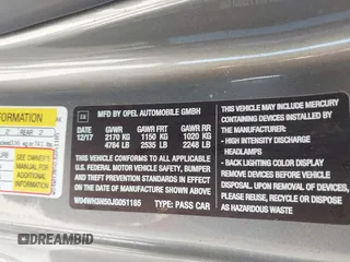 2018 Buick Cascada Premium with VIN W04WH3N50JG051185, listed as a IAAI auction lot 42618570 with 64,216 mi miles and . Bid and sale history available at DreamBid. Image 9.