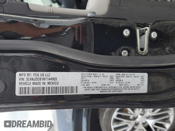 2022 Jeep Compass Limited with VIN 3C4NJDCB1NT144903, listed as a Copart auction lot 54346455 with 111,261 mi miles and Salvage title. Bid and sale history available at DreamBid. Image 12.