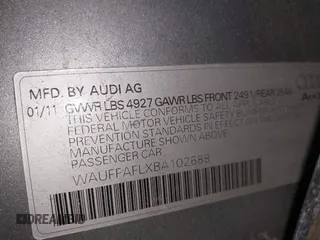 2011 Audi A4 Premium Plus с VIN WAUFFAFLXBA102688, выставлен на аукционе IAAI как лот 42434639 с пробегом 113 495 миль миль и . История ставок и продаж доступна на DreamBid. Изображение 9.