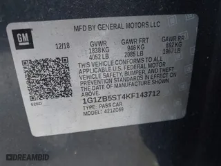 2019 Chevrolet Malibu LS with VIN 1G1ZB5ST4KF143712, listed as a IAAI auction lot 41688351 with 77,397 mi miles. Bid and sale history available at carsss.com. Image 9.