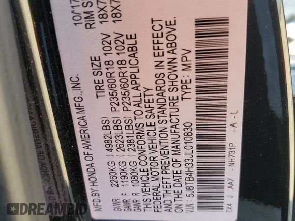 2018 Acura RDX with VIN 5J8TB4H33JL010830, listed as a Copart auction lot 48406685 with 137,247 mi miles and Salvage Title. Bid and sale history available at carsss.com. Image 14.
