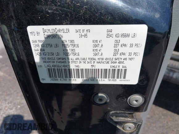 2006 Jeep Liberty Sport z VIN 1J4GL48K66W148415, wystawiony jako IAAI lot #42197223 z przebiegiem Nie podano mil oraz . Historia ofert i sprzedaży dostępna na DreamBid. Obrazek 9.