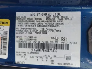 2017 Ford Fusion SE z VIN 3FA6P0H79HR170835, wystawiony jako IAAI lot #41911416 z przebiegiem 67 219 mil mil oraz . Historia ofert i sprzedaży dostępna na DreamBid. Obrazek 9.