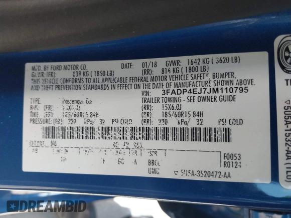 2018 Ford Fiesta SE with VIN 3FADP4EJ7JM110795, listed as a IAAI auction lot 42076739 with 1 mi miles. Bid and sale history available at carsss.com. Image 9.