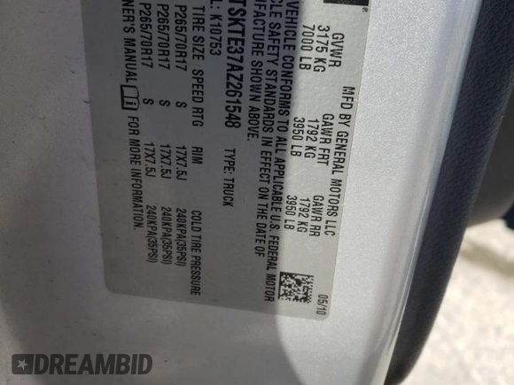 2010 GMC Sierra 1500 with VIN 1GTSKTE37AZ261548, listed as a Copart auction lot 88654795 with 169,543 mi miles and Clean Title. Bid and sale history available at DreamBid. Image 12.