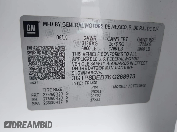 2019 GMC Sierra 1500 SLT z VIN 3GTP8DED7KG268973, wystawiony jako IAAI lot #42224064 z przebiegiem 98 871 mil mil oraz . Historia ofert i sprzedaży dostępna na DreamBid. Obrazek 9.