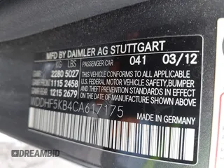 2012 Mercedes-Benz E 350 Luxury with VIN WDDHF5KB4CA617175, listed as a IAAI auction lot 42207317 with 110,533 mi miles and . Bid and sale history available at DreamBid. Image 9.
