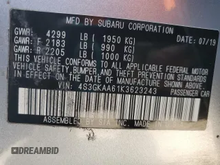 2019 Subaru Impreza with VIN 4S3GKAA61K3623243, listed as a Copart auction lot 62329595 with 77,019 mi miles and Salvage title. Bid and sale history available at DreamBid. Image 13.