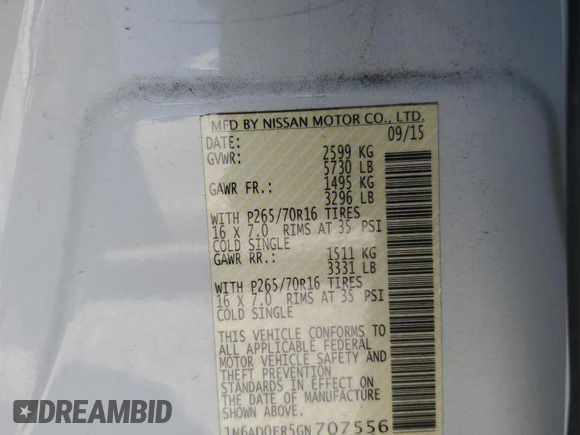 2016 Nissan Frontier SV z VIN 1N6AD0ER5GN707556, wystawiony jako Copart lot #48993235 z przebiegiem 61 890 mil mil oraz Szkody całkowita. Historia ofert i sprzedaży dostępna na DreamBid. Obrazek 12.