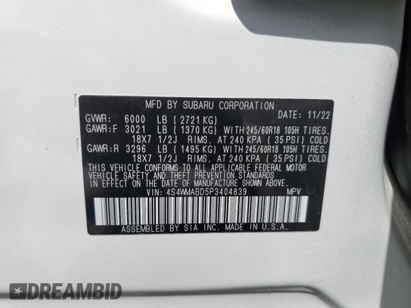 2023 Subaru Ascent Premium z VIN 4S4WMABD5P3404839, wystawiony jako Copart lot #48517874 z przebiegiem 30 078 mil mil oraz . Historia ofert i sprzedaży dostępna na DreamBid. Obrazek 13.