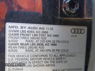 2021 Audi Q7 Premium Plus with VIN WA1LJAF74MD020930, listed as a Copart auction lot 57576505 with 43,557 mi miles and Salvage title. Bid and sale history available at DreamBid. Image 14.