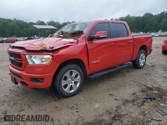 2021 Ram 1500 Big Horn with VIN 1C6SRFFT5MN504479, listed as a Copart auction lot 57691465 with 77,260 mi miles and Salvage title. Bid and sale history available at DreamBid. Image 1.