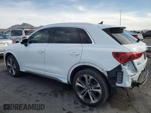 2021 Audi Q3 S line Premium with VIN WA1DECF35M1057343, listed as a Copart auction lot 49661305 with 40,580 mi miles and Salvage title. Bid and sale history available at DreamBid. Image 2.