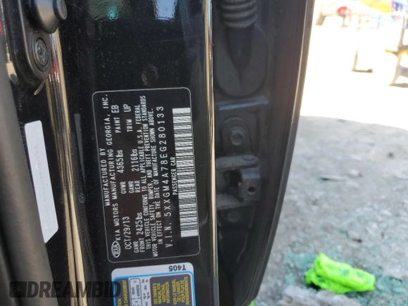 2014 Kia Optima LX z VIN 5XXGM4A78EG280133, wystawiony jako Copart lot #52127405 z przebiegiem 158 369 mil mil oraz Szkoda całkowita • Salvage title. Historia ofert i sprzedaży dostępna na DreamBid. Obrazek 12.