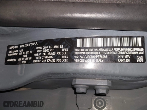 2017 Jeep Renegade Trailhawk z VIN ZACCJBCB4HPE86966, wystawiony jako IAAI lot #41502978 z przebiegiem 144 723 mil mil oraz . Historia ofert i sprzedaży dostępna na DreamBid. Obrazek 9.
