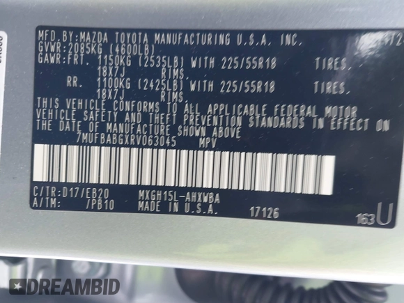 2024 Toyota Corolla Cross Hybrid S with VIN 7MUFBABGXRV063045, listed as a IAAI auction lot 41489096 with 9,736 mi miles and . Bid and sale history available at DreamBid. Image 9.