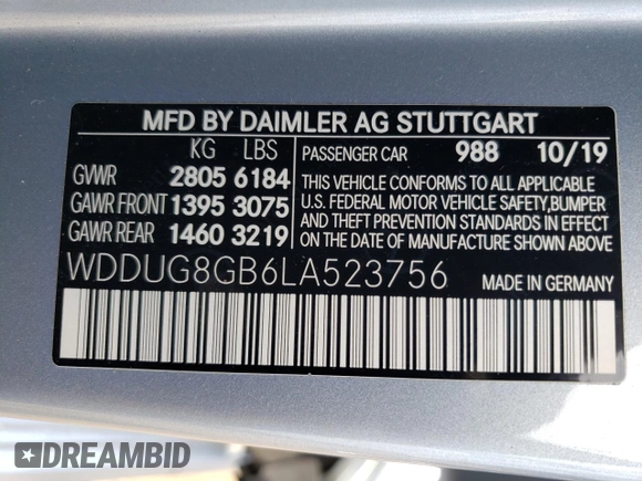 2020 Mercedes-Benz S S 560 with VIN WDDUG8GB6LA523756, listed as a Copart auction lot 55648464 with Not Provided miles and Salvage Title. Bid and sale history available at carsss.com. Image 12.