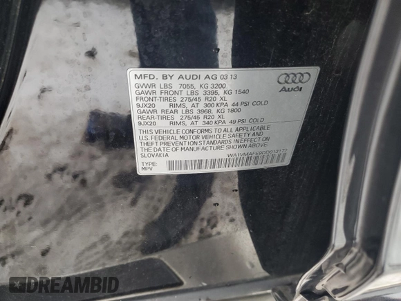 2013 Audi Q7 3.0L TDI Prestige with VIN WA1VMAFE9DD013177, listed as a Copart auction lot 44450445 with 90,374 mi miles and Salvage Title. Bid and sale history available at carsss.com. Image 13.