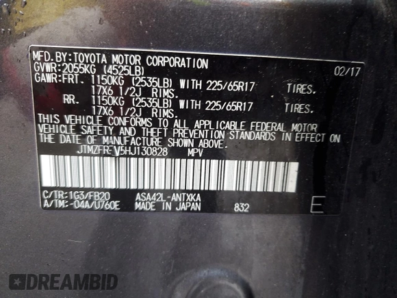 2017 Toyota RAV4 LE z VIN JTMZFREV5HJ130828, wystawiony jako Copart lot #58400825 z przebiegiem 99 116 mil mil oraz Szkoda całkowita • Salvage title. Historia ofert i sprzedaży dostępna na DreamBid. Obrazek 13.