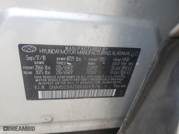 2019 Hyundai Santa Fe SE with VIN 5NMS23AD4KH041076, listed as a Copart auction lot 50776535 with 217,010 mi miles and Non Repairable. Bid and sale history available at carsss.com. Image 12.
