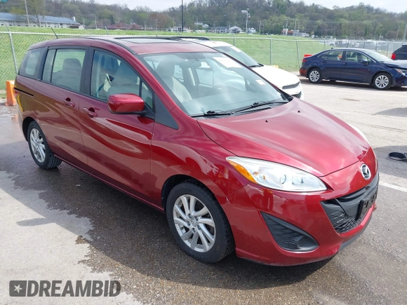 2012 Mazda 5 Sport with VIN JM1CW2BL9C0107471, listed as a IAAI auction lot 42021285 with 104,851 mi miles. Bid and sale history available at carsss.com. Image 1.