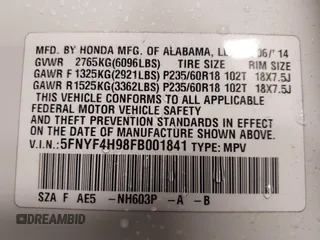 2015 Honda Pilot Touring with VIN 5FNYF4H98FB001841, listed as a IAAI auction lot 41955645 with 109,818 mi miles. Bid and sale history available at carsss.com. Image 9.