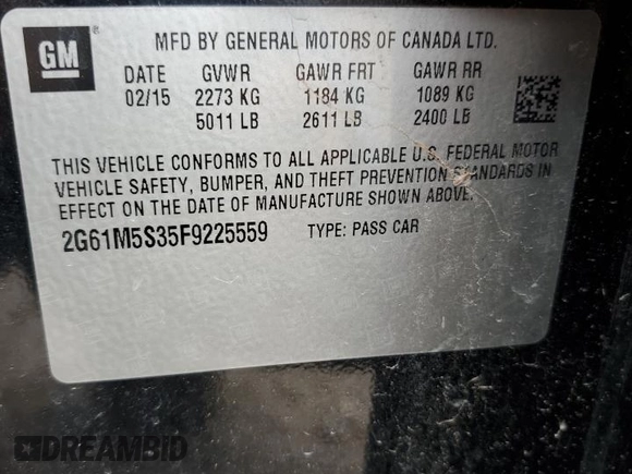 2015 Cadillac XTS Luxury with VIN 2G61M5S35F9225559, listed as a Copart auction lot 55638885 with 130,620 mi miles and Clean title. Bid and sale history available at DreamBid. Image 12.