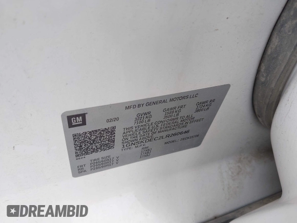 2020 Chevrolet Tahoe Commercial with VIN 1GNSKDEC2LR260646, listed as a IAAI auction lot 42800810 with 114,704 mi miles and . Bid and sale history available at DreamBid. Image 9.