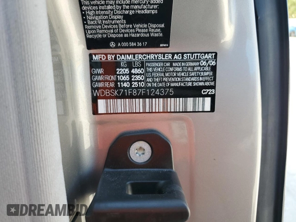 2007 Mercedes-Benz SL 550 z VIN WDBSK71F87F124375, wystawiony jako Copart lot #55126305 z przebiegiem 48 777 mil mil oraz Szkoda całkowita • Salvage title. Historia ofert i sprzedaży dostępna na DreamBid. Obrazek 12.
