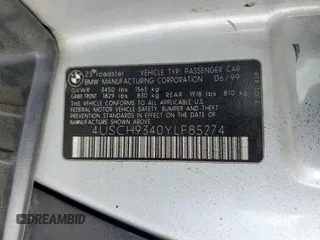 2000 BMW Z3 2.5 with VIN 4USCH9340YLF85274, listed as a Copart auction lot 56897255 with 137,807 mi miles and Salvage title. Bid and sale history available at DreamBid. Image 12.