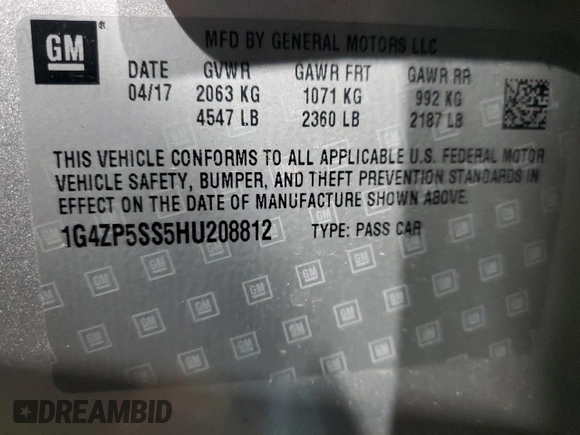 2017 Buick LaCrosse Essence with VIN 1G4ZP5SS5HU208812, listed as a Copart auction lot 50684855 with 60,957 mi miles and Salvage Title. Bid and sale history available at DreamBid. Image 12.