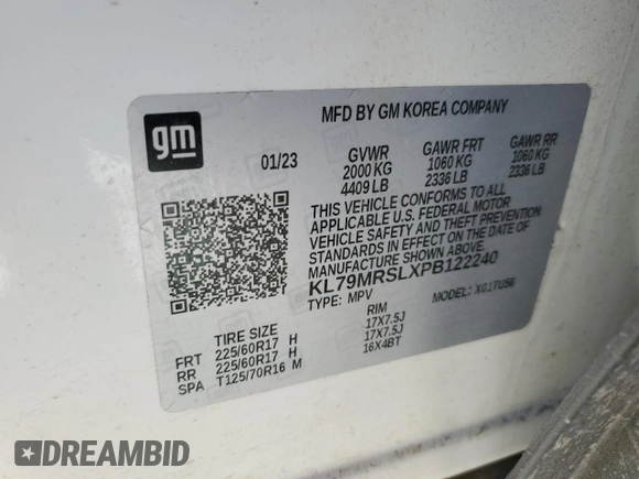 2023 Chevrolet TrailBlazer LT with VIN KL79MRSLXPB122240, listed as a Copart auction lot 42563925 with 34,320 mi miles and Salvage Title. Bid and sale history available at carsss.com. Image 13.