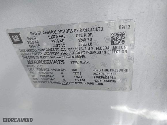 2014 GMC Terrain SLE with VIN 2GKALMEK0E6143739, listed as a IAAI auction lot 41643257 with 87,941 mi miles. Bid and sale history available at carsss.com. Image 9.