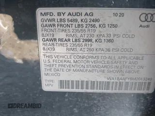 2021 Audi Q5 Premium Plus z VIN WA1BAAFY6M2013249, wystawiony jako IAAI lot #38681569 z przebiegiem 68 694 mil mil oraz . Historia ofert i sprzedaży dostępna na DreamBid. Obrazek 9.