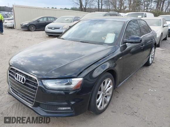 2014 Audi A4 Premium with VIN WAUAFAFLXEN040409, listed as a IAAI auction lot 41726142 with 110,383 mi miles. Bid and sale history available at carsss.com. Image 2.
