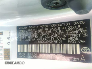 2009 Toyota Prius with VIN JTDKB20U793478137, listed as a IAAI auction lot 42152433 with 159,868 mi miles. Bid and sale history available at carsss.com. Image 9.