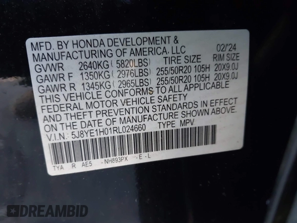 2024 Acura MDX w/A-Spec Package with VIN 5J8YE1H01RL024660, listed as a IAAI auction lot 41586135 with 5,075 mi miles. Bid and sale history available at carsss.com. Image 9.