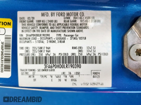 2020 Ford Fusion SE z VIN 3FA6P0HD0LR190390, wystawiony jako Copart lot #57521855 z przebiegiem 125 882 mil mil oraz Czysty tytuł • Clean title. Historia ofert i sprzedaży dostępna na DreamBid. Obrazek 12.