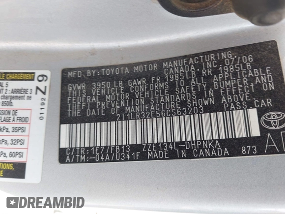 2006 Toyota Matrix STD z VIN 2T1LR32E56C563203, wystawiony jako IAAI lot #41938851 z przebiegiem 179 767 mil mil oraz . Historia ofert i sprzedaży dostępna na DreamBid. Obrazek 9.