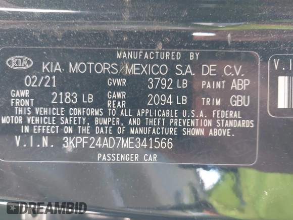 2021 Kia Forte LXS с VIN 3KPF24AD7ME341566, выставлен на аукционе IAAI как лот 42432261 с пробегом 29 039 миль миль и . История ставок и продаж доступна на DreamBid. Изображение 9.