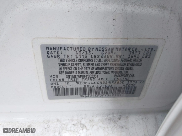 2015 Nissan Sentra S with VIN 3N1AB7AP0FY362351, listed as a IAAI auction lot 41934355 with 139,042 mi miles. Bid and sale history available at carsss.com. Image 9.