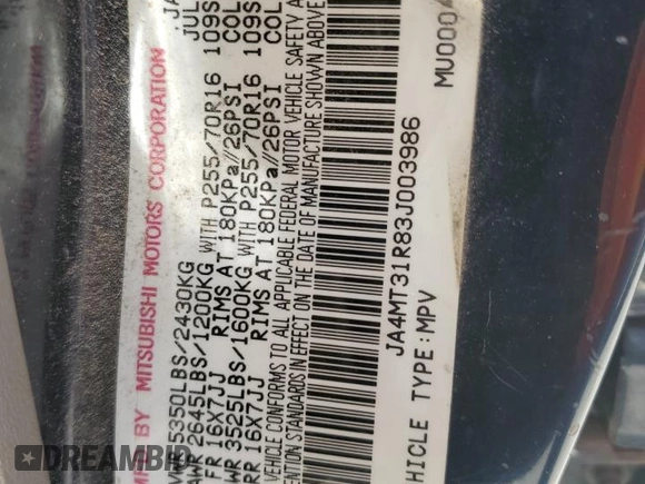2003 Mitsubishi Montero XLS z VIN JA4MT31R83J003986, wystawiony jako Copart lot #56603464 z przebiegiem 170 135 mil mil oraz Szkoda całkowita • Salvage title. Historia ofert i sprzedaży dostępna na DreamBid. Obrazek 13.