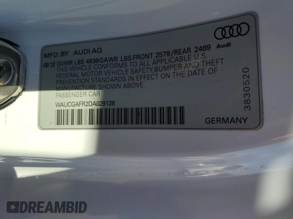 2013 Audi S5 Premium Plus with VIN WAUCGAFR2DA029128, listed as a Copart auction lot 73207084 with 75,281 mi miles and Salvage Title. Bid and sale history available at carsss.com. Image 12.