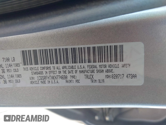 2019 Ram 1500 Limited z VIN 1C6SRFHTXKN774690, wystawiony jako IAAI lot #41860299 z przebiegiem 134 857 mil mil oraz . Historia ofert i sprzedaży dostępna na DreamBid. Obrazek 9.