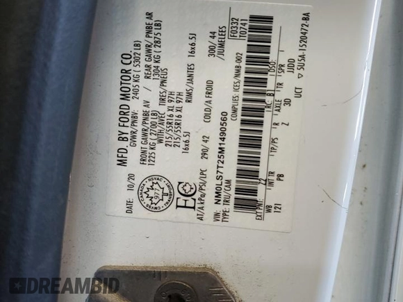 2021 Ford Transit Connect XLT z VIN NM0LS7T25M1490560, wystawiony jako Copart lot #88973055 z przebiegiem 168 434 mil mil oraz Szkoda całkowita • Salvage title. Historia ofert i sprzedaży dostępna na DreamBid. Obrazek 14.