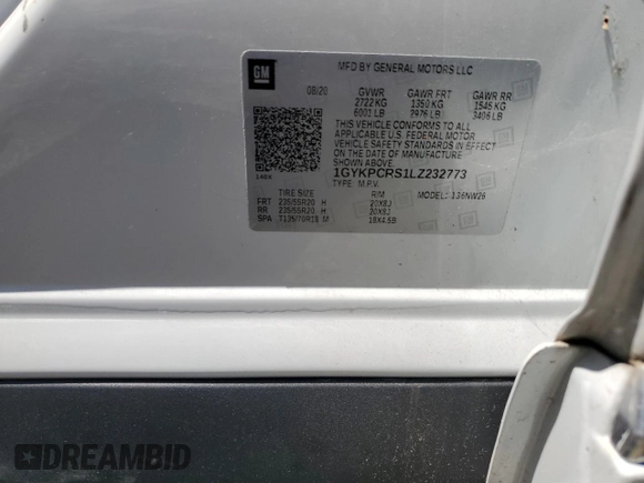 2020 Cadillac XT6 FWD Premium Luxury with VIN 1GYKPCRS1LZ232773, listed as a Copart auction lot 61201565 with 15,866 mi miles and Salvage title. Bid and sale history available at DreamBid. Image 13.