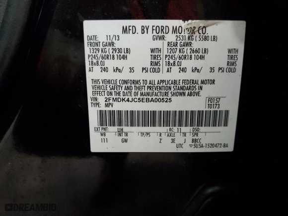 2014 Ford Edge SEL with VIN 2FMDK4JC5EBA00525, listed as a Copart auction lot 50122315 with 128,898 mi miles and Clean Title. Bid and sale history available at carsss.com. Image 12.